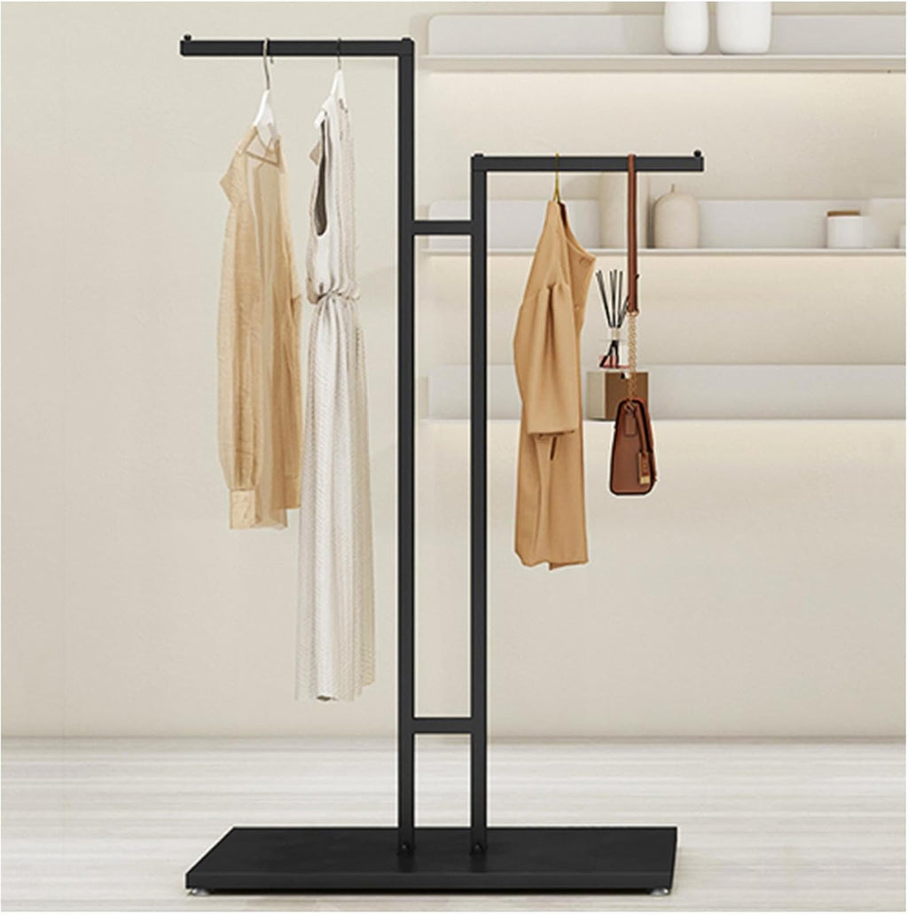 Modern Clothing Rack Freestanding Garment Hanger, Clothing Display Stand for Shops Retail Stores Home Storage, 2-Way Suit Shirt Clothing Rack,Black-Style 1