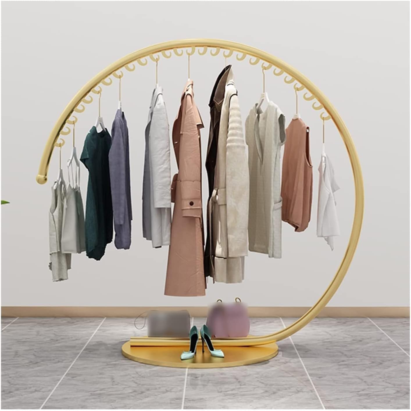Commercial Shelves Home Coat Rack Stand Clothes Rack Stand, Free Standing Garment Rack, Clothing Store Bedroom Office Storage Shelf, Curved Hang Stand for Dress Suits Handbag Scarf Display ( Color : G