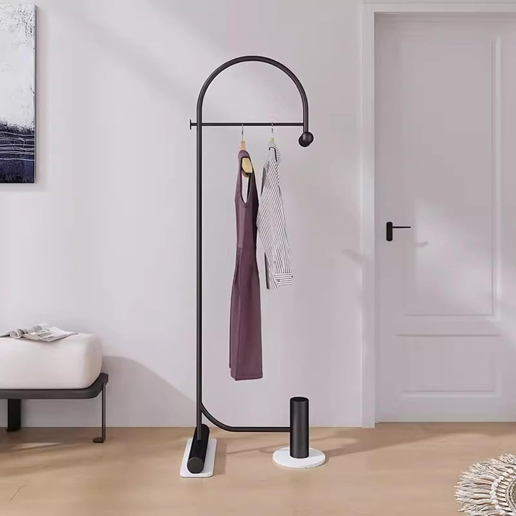 Heavy duty Garment rack Heavy Duty Clothing Rack With Marble Base, 2-in-1 Multifunctional Metal Coat Rack With 2 Hooks, Freestanding Space-saving Clothes Organizer For Bedroom And Office (Black )