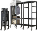 85in Foldable Portable Closet Wardrobes with Cover and Wheel Free Standing Garment Rack with 6 Tier Shelf 71in Tall Iron Clothing Racks for Home and Retail,Load Capacity 2000lbs(85in), Black