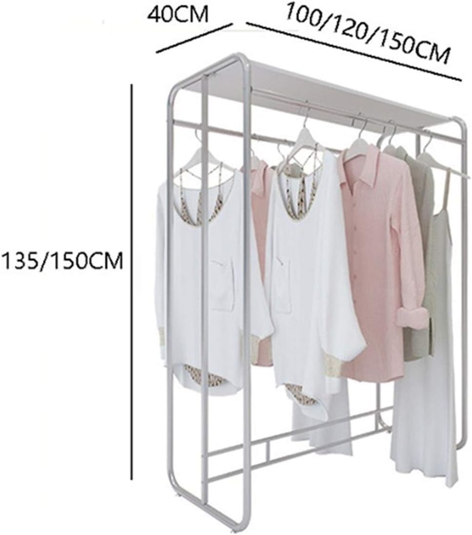 KnoRRs Stylish Silver Display Stand,Double-Rod Coat Pipe Shelf with Top Storage Rack,Freestanding Garment Rack for Shirts,Dresses,for Clothes Store,Boutique,135/150cm(Size:135 * 150CM) (150 * 150CM)