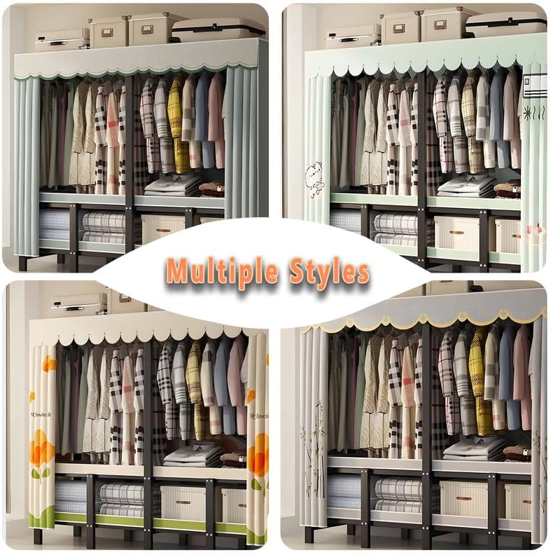 49.2in Heavy Duty Clothes Rack with Black Cover Foldable Covered Clothes Rack for Hanging Clothes Portable Wardrobe Closet System Freestanding Coat Storage Garment Racks for Bedroom (Black, 49.2in)