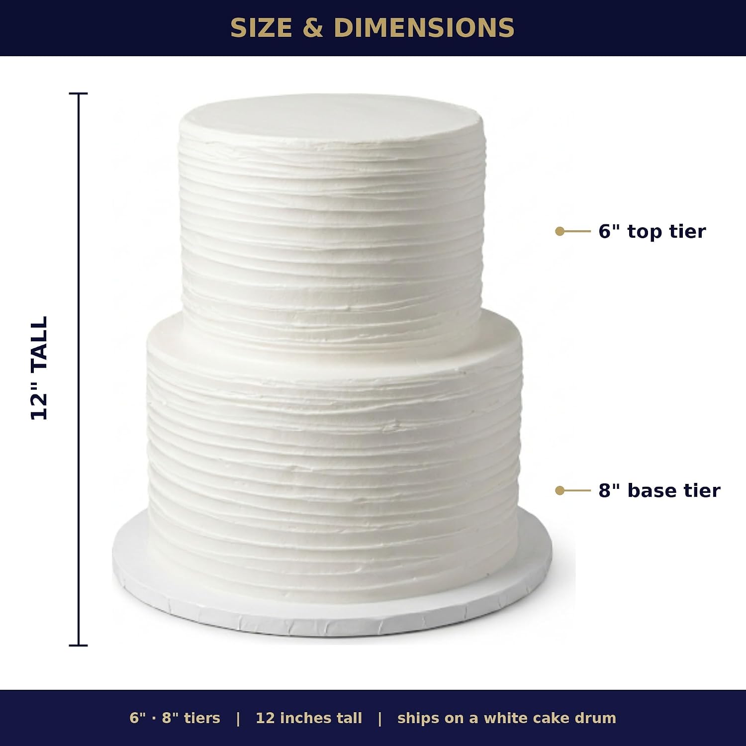 FromJennWithLove 2 Tier Fake Wedding Cake, 12' Tall Handcrafted Ivory Display Cake – 4-Day Artisan Process, Made in USA – Reusable Centerpiece for Weddings & Bridal Showers