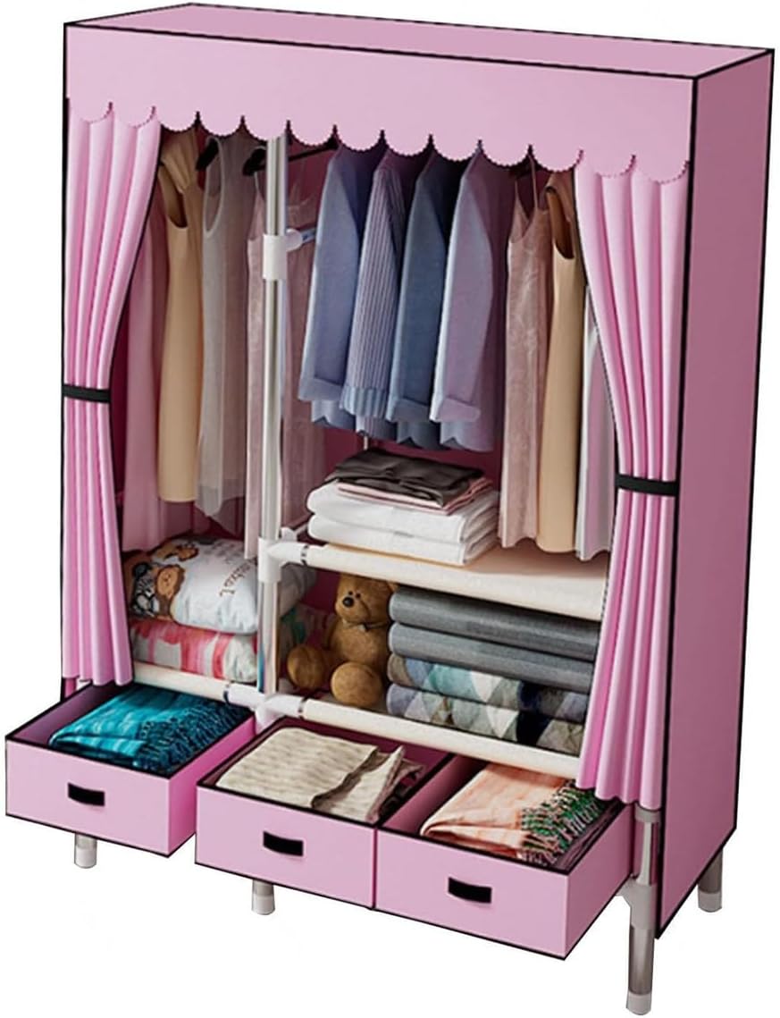 Garment Rack Heavy Duty Clothes Rack with Cover Freestanding Metal Clothing Rack Portable Closet Wardrobe with 2 Hanging