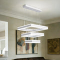 O'NEELDY Modern LED Chandeliers White Square Rings Pendant Light Fixture with Hanging Cord Flush Mount Square Modern Chandeliers for Kitchen Island Dining Room