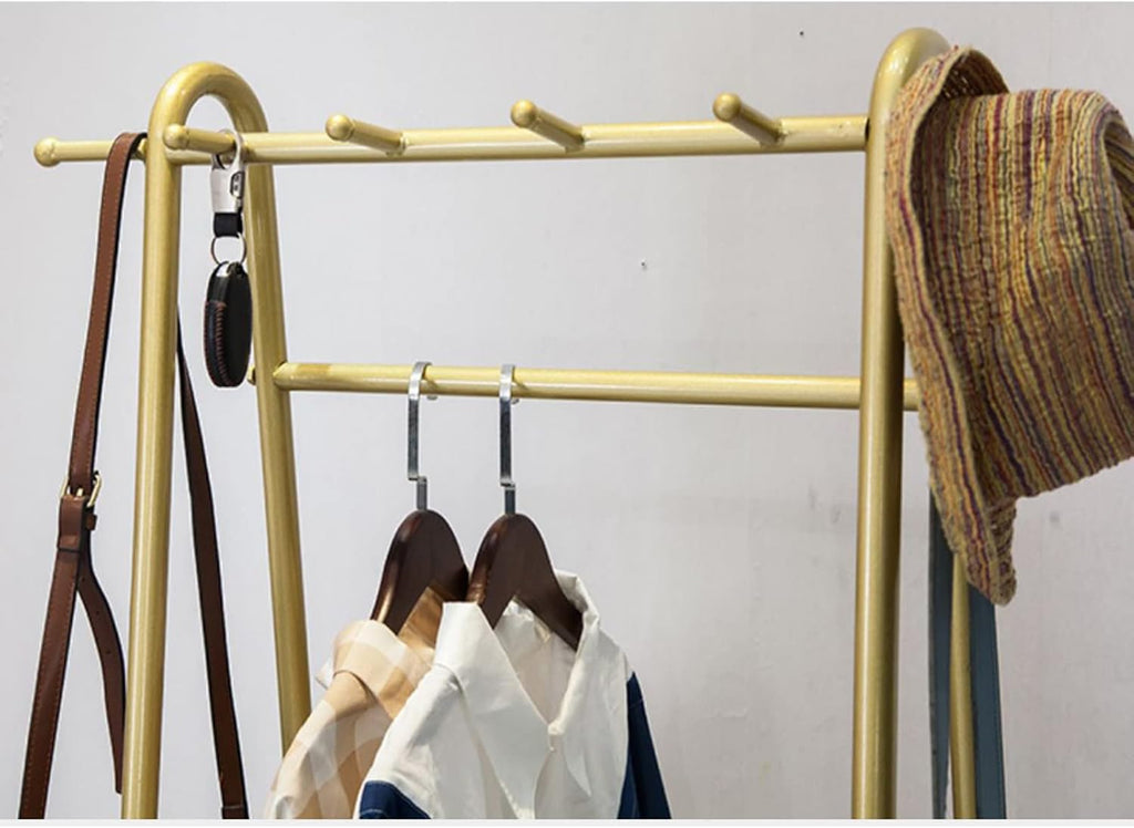 Heavy Duty Coat Rack, Garment Rack Multipurpose Clothing Rack with 4 Hooks and 2 Tier Shelves Freestanding Coat Rack for Bedrooms and Small Spaces Metal Clothes Rail and Clothes Organizer