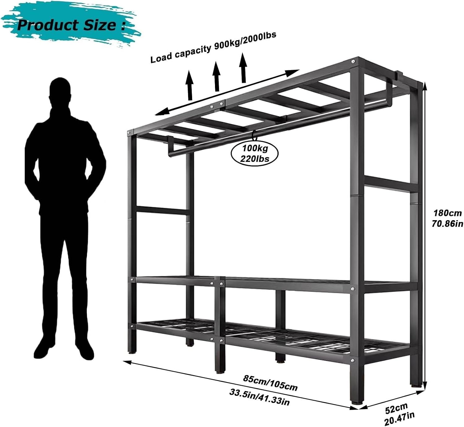 Large Foldable Wardrobe Closet - Heavy Duty Portable Rolling Garment Rack With Cover, For Hanging Clothes Freestanding Clothing Coat Storage Rack Load 2000lbs, Clothes Storage Organizer ( Size : 85*52