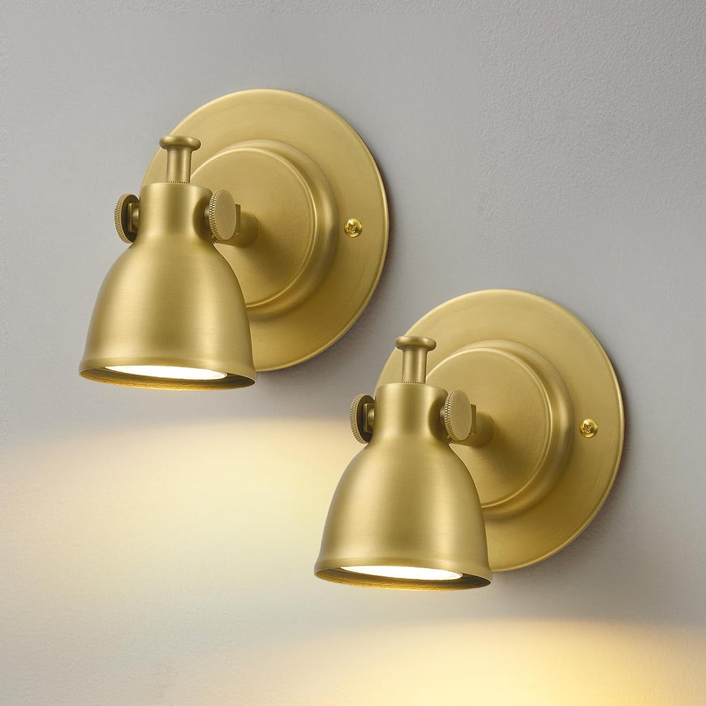 Gold Wall Sconces Set of 2 Hardwired - Brass Vintage Dimmable Indoor Small Bell Lights Fixtures Decor Set of Two for Bathroom Vanity Bedroom Bedside Hallway Living Room Kitchen Picture Lamp