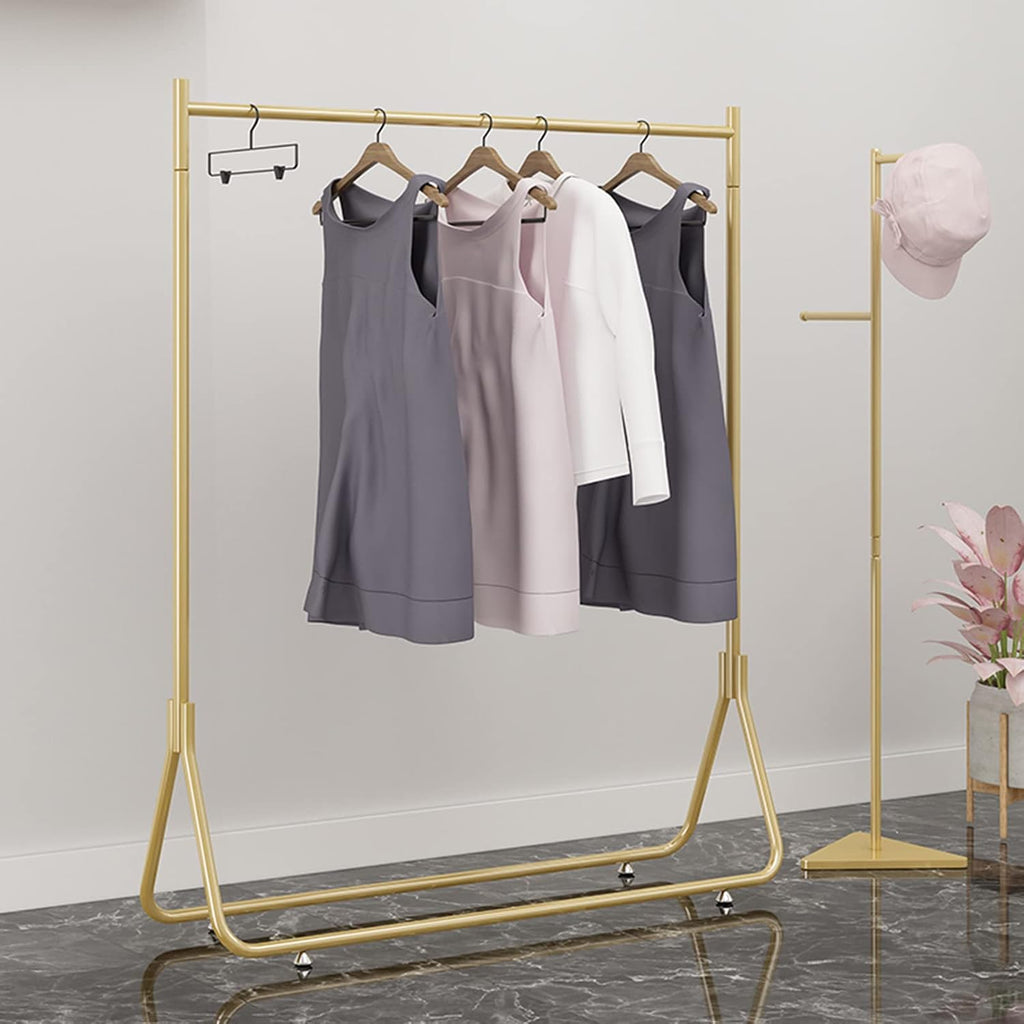 Heavy Duty Garment Rack Heavy Duty Clothes Rail for Retail Display, Gold Metal Clothing Rack for Hanging Clothes, Freestanding Single Rail Coat Rack for Bedroom and Living Room (120X40X160CM)