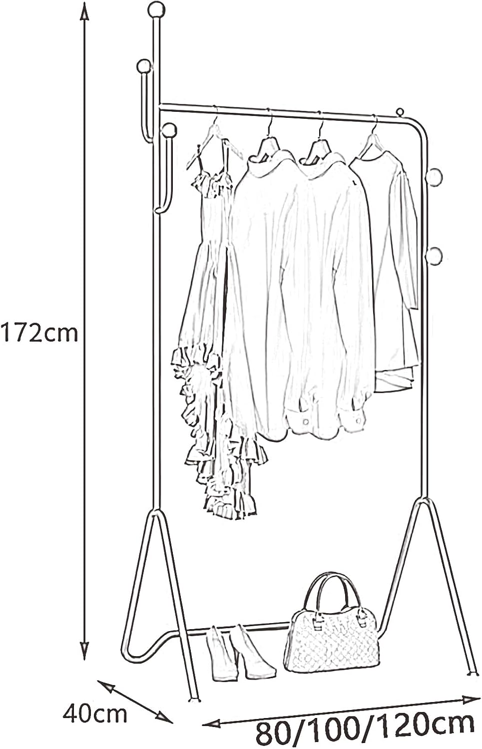 Heavy duty Garment rack Modern Metal Clothes Rail With 4 Hooks Heavy Duty Clothing Rack For Hanging Clothes Freestanding Coat Rack For Bedrooms And Boutiques Save Space Hanging (Black 80X40X172CM)