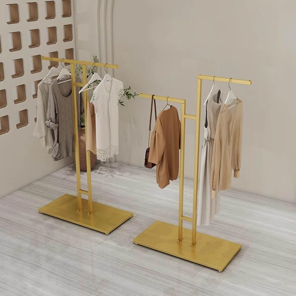 Garment Rack T-Shaped Hanging Rod Set of 2, Clothing Retail Store Display Stands Freestanding Metal Garment Racks 2-Way Suit Shirt Clothing Rack for Boutique/Laundry,