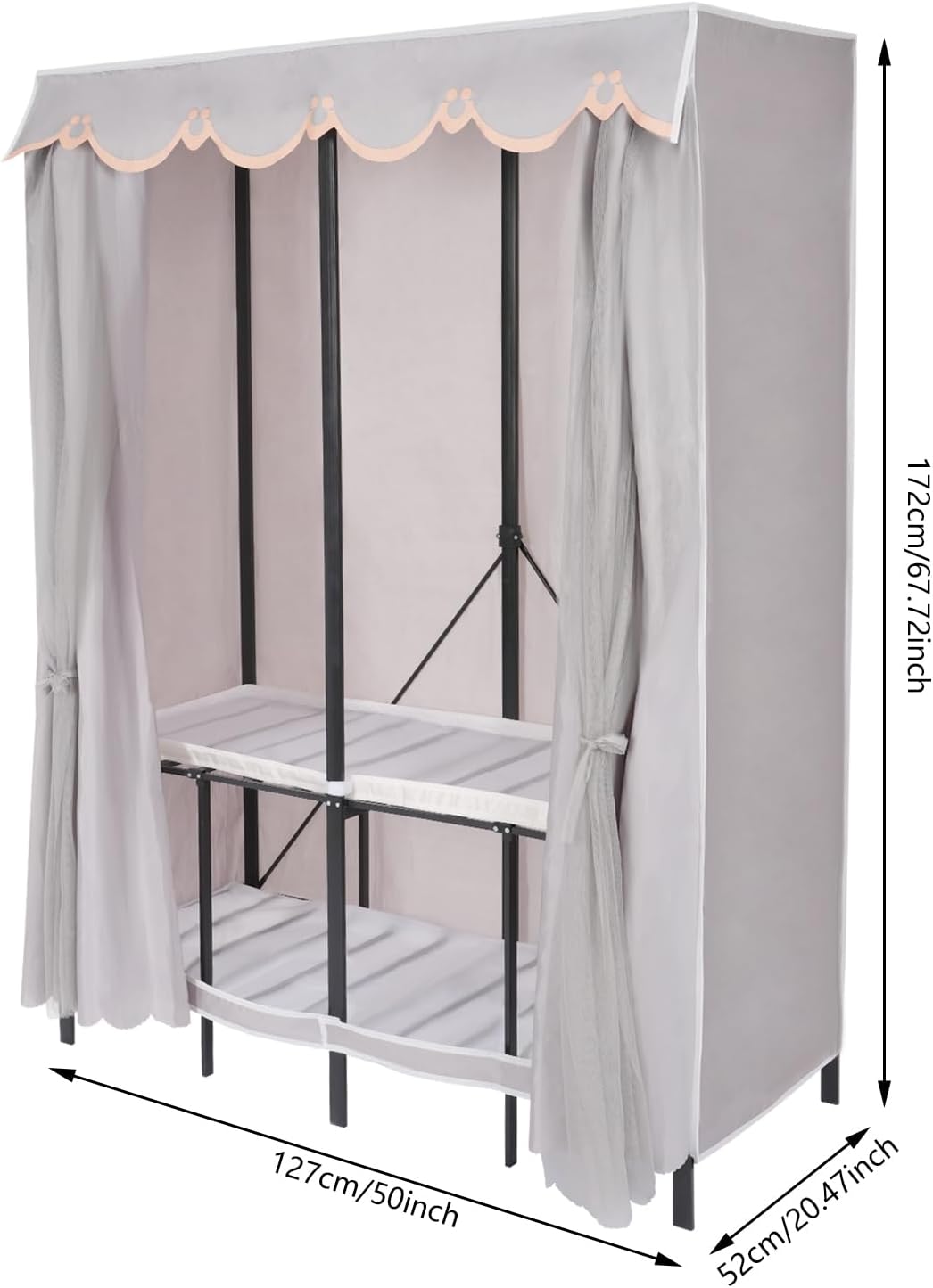 Portable Wardrobe Closet Rack, 1102lbs Heavy-Duty Foldable Garment Racks with Cover, Enclosed Curtain Armoires, for Hanging Clothes, Bedroom, 50 x 20.47 x 67.72inch