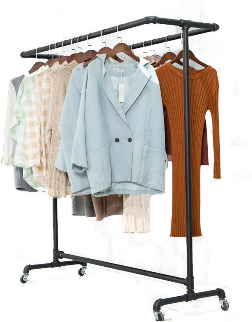 Mlaea Double-Rail Coat Hnager, Minimalism Garment Rack with Wheels for Jackets, Shirts, Quilts, Freestanding Drying Rack for Laundry, Balcony, Clothes Store, 130/150cm(Size:130 * 150CM,Color:White)