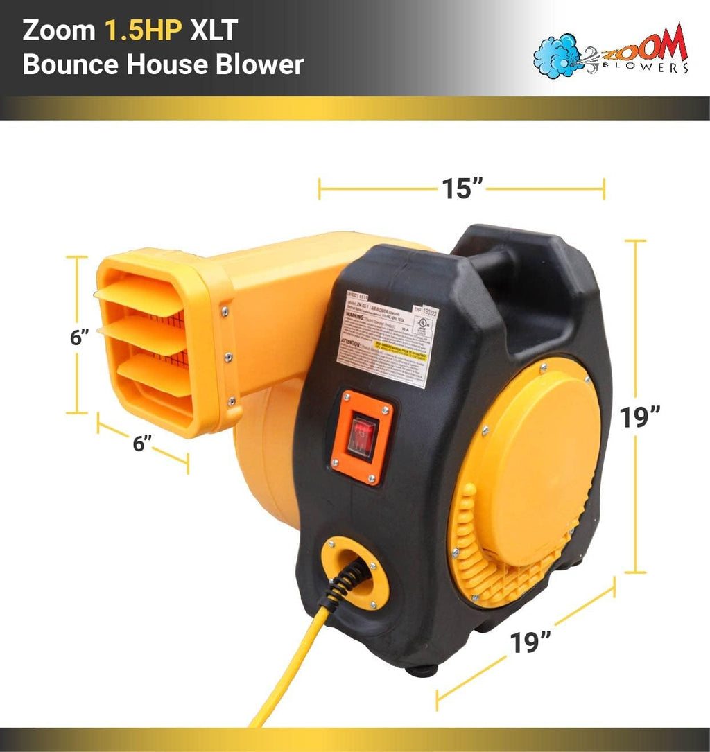 Zoom Blowers XLT Inflatable Bounce House Blower for Bouncy Jump Castle, Water Slides, and Obstacle Course, Electric, Energy Efficient, Low Amp Draw, Commercial-Grade
