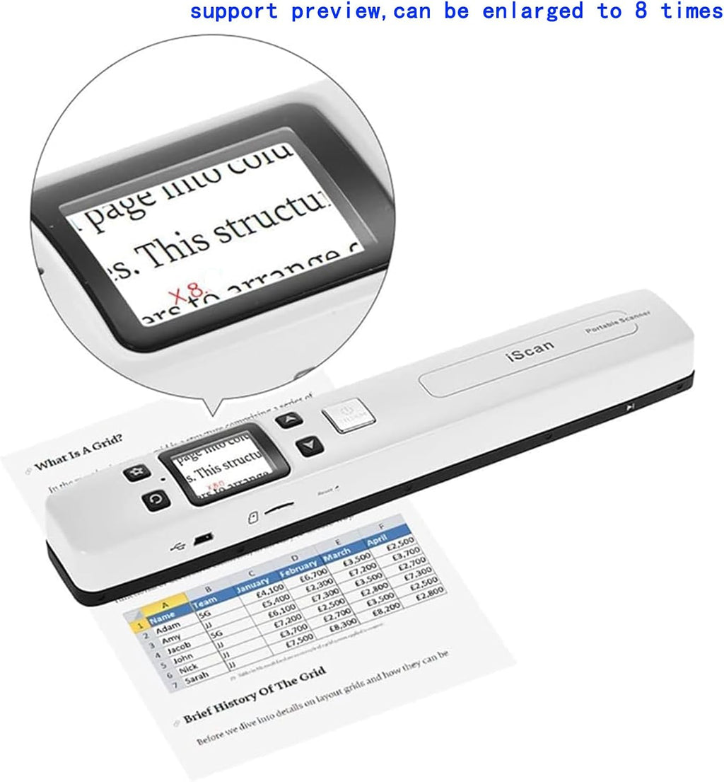 WiFi Portable Handheld Color Photo Scanner for A4 Document,Business Card,Books, Receipt,Pictures up to 1050 DPI,Connect Computer Via Built-in WiFi/USB Cable, Needn't Driver,with 16G SD Card (White)