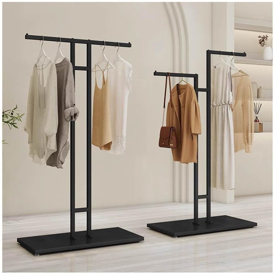 Garment Rack T-Shaped Hanging Rod Set of 2, Clothing Retail Store Display Stands Freestanding Metal Garment Racks 2-Way Suit Shirt Clothing Rack for Boutique/Laundry,