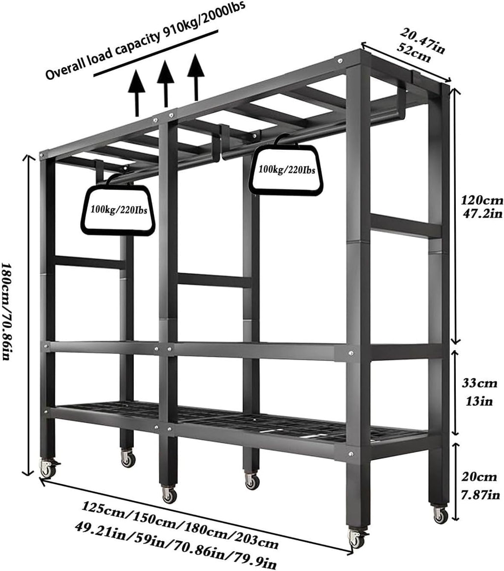 Wardrobe Closet - Collapsible Heavy Duty Portable Closet Wardrobe Clothes Rack With Cover, 1200Ibs Freestanding Metal Clothing Rack, With 2 Hang Rods, 4 Shelves Adjustable Closet Rack(203*52*180cm)