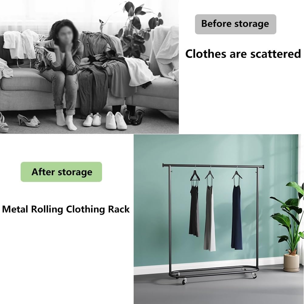 Heavy Duty Clothes Rack with Wheels, 30cm Wide Freestanding Metal Rolling Garment Rack for Coats, Shirts, Dress(Black,80x30x155cm)