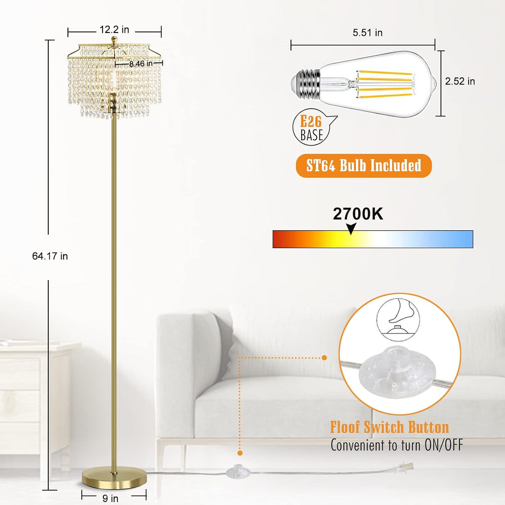 Luvkczc Tables Lamp and Floor Lamp Set, Crystal Table Lamp with USB Ports+Crystal Floor Lamps Set of 2, Morden Lamps for Living Room, Bedroom, Office (Gold)