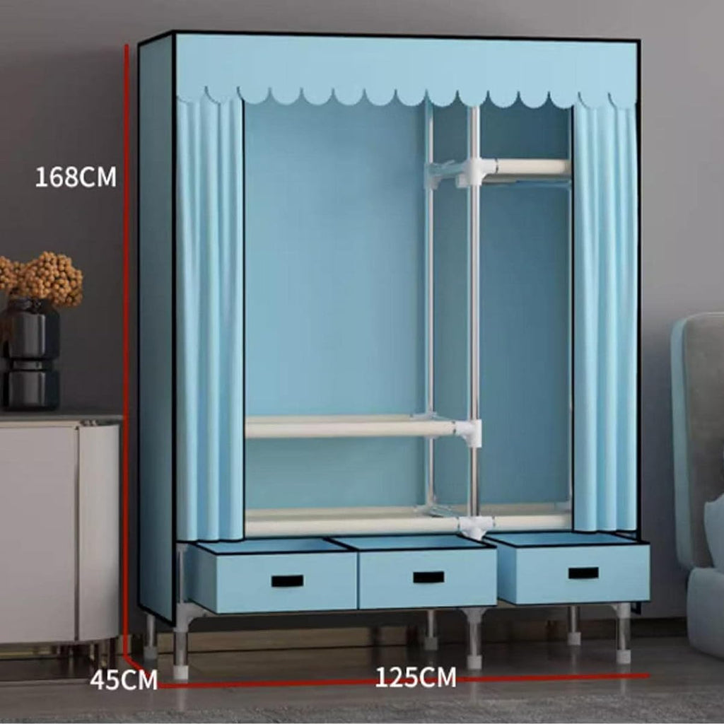Garment Rack Heavy Duty Clothes Rack With Cover Freestanding Metal Clothing Rack Portable Closet Wardrobe With 2 Hanging Rods And 3 Drawers For Bedroom (Color : Gray A, Size : 125x45x168cm)