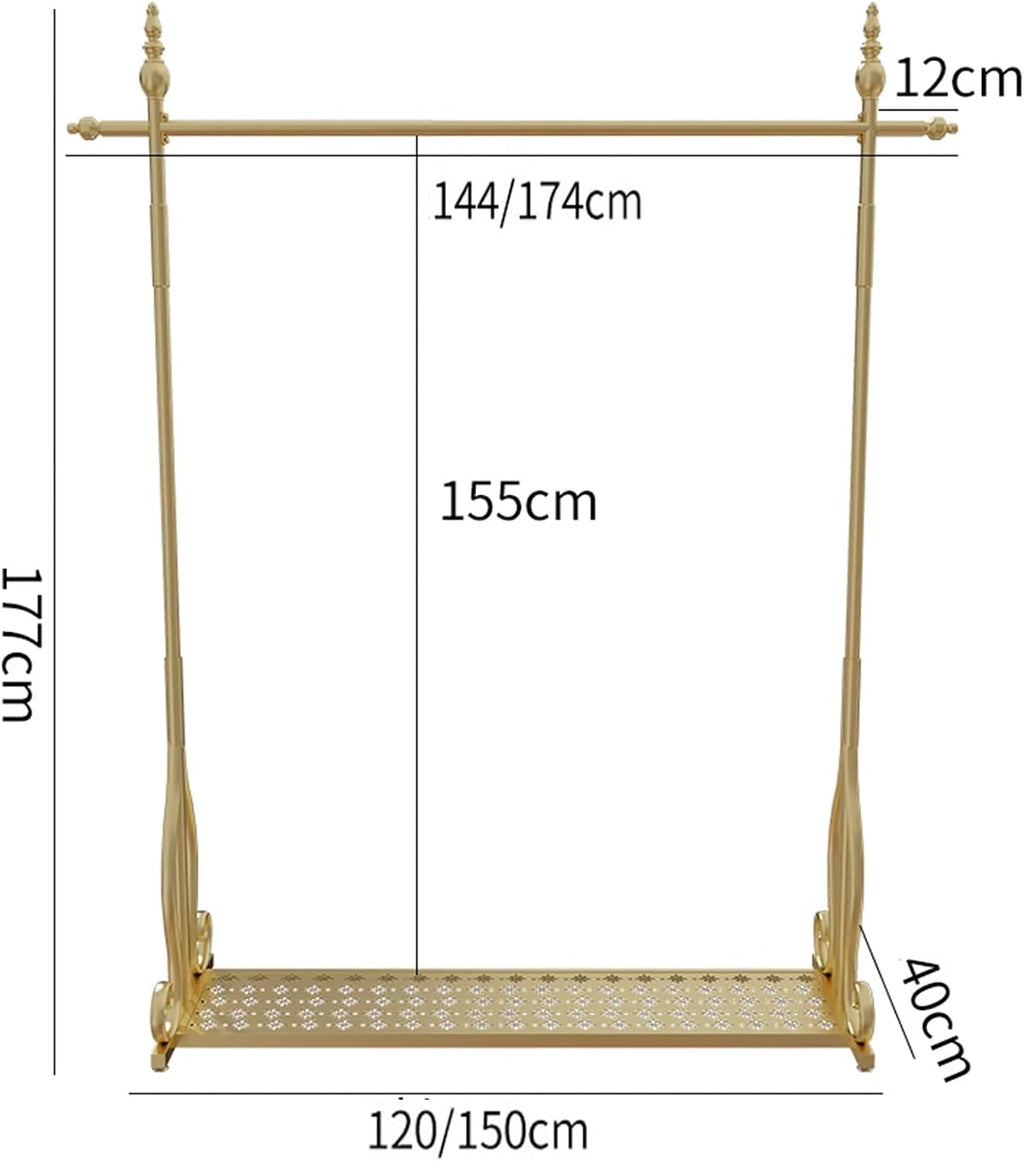 Heavy duty Garment rack Modern Commercial Grade Clothing Rack For Hanging Clothes Heavy Duty Clothes Rail With Shelves Freestanding Gold Metal Coat Rack For Bedroom Large Capacity Clothes Orga ( 150X