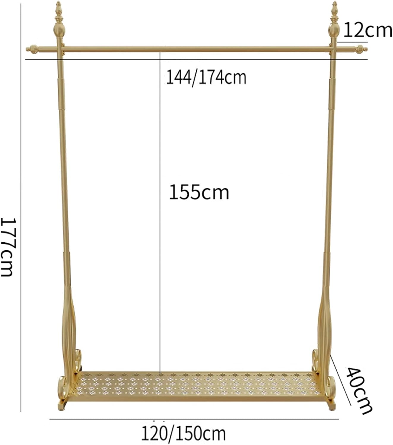 Heavy duty Garment rack Modern Commercial Grade Clothing Rack For Hanging Clothes Heavy Duty Clothes Rail With Shelves Freestanding Gold Metal Coat Rack For Bedroom Large Capacity Clothes Orga ( 120X