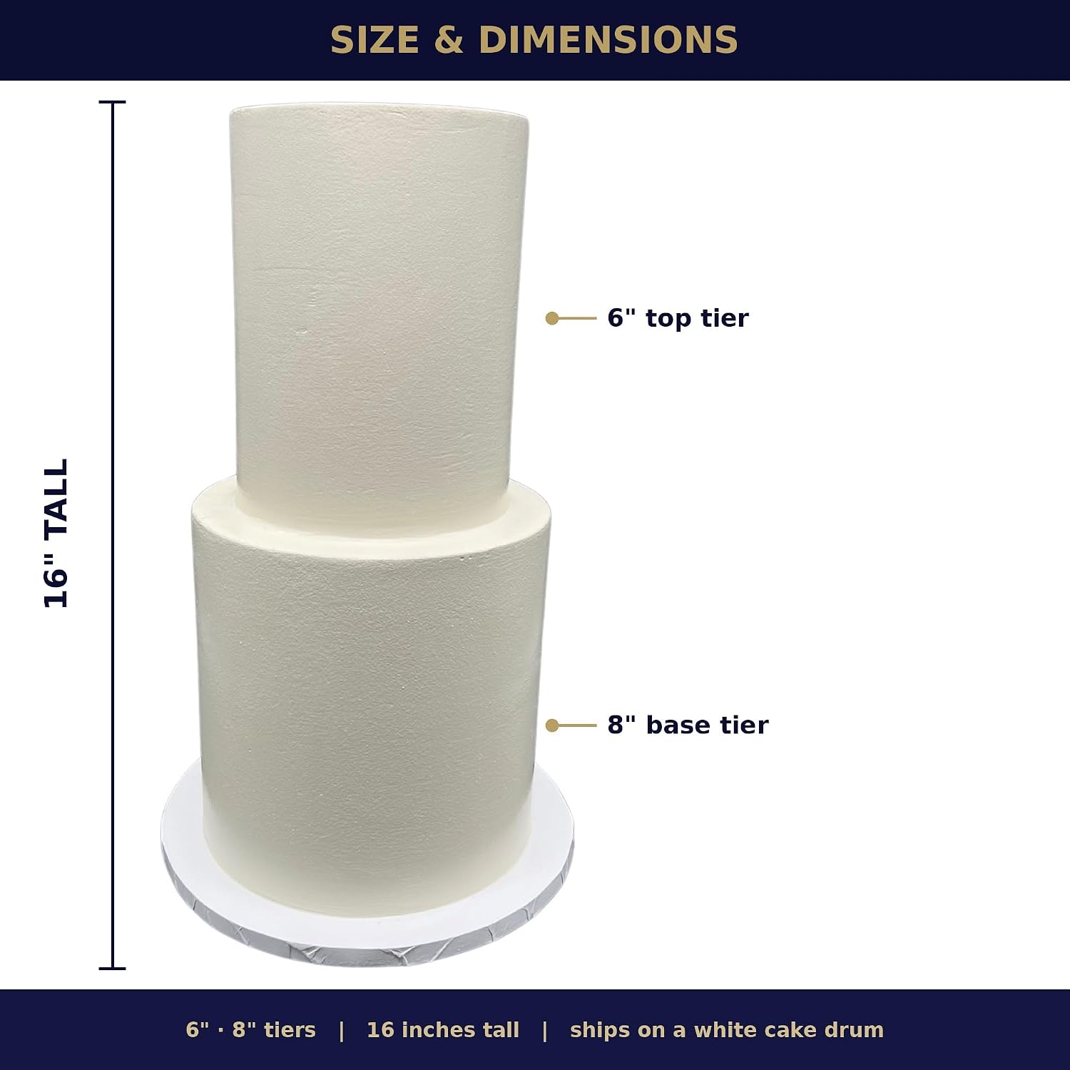 FromJennWithLove 2 Tier Fake Wedding Cake, 16' Tall Handcrafted Ivory Display Cake – 4-Day Artisan Process, Made in USA – Reusable Centerpiece for Weddings & Special Events