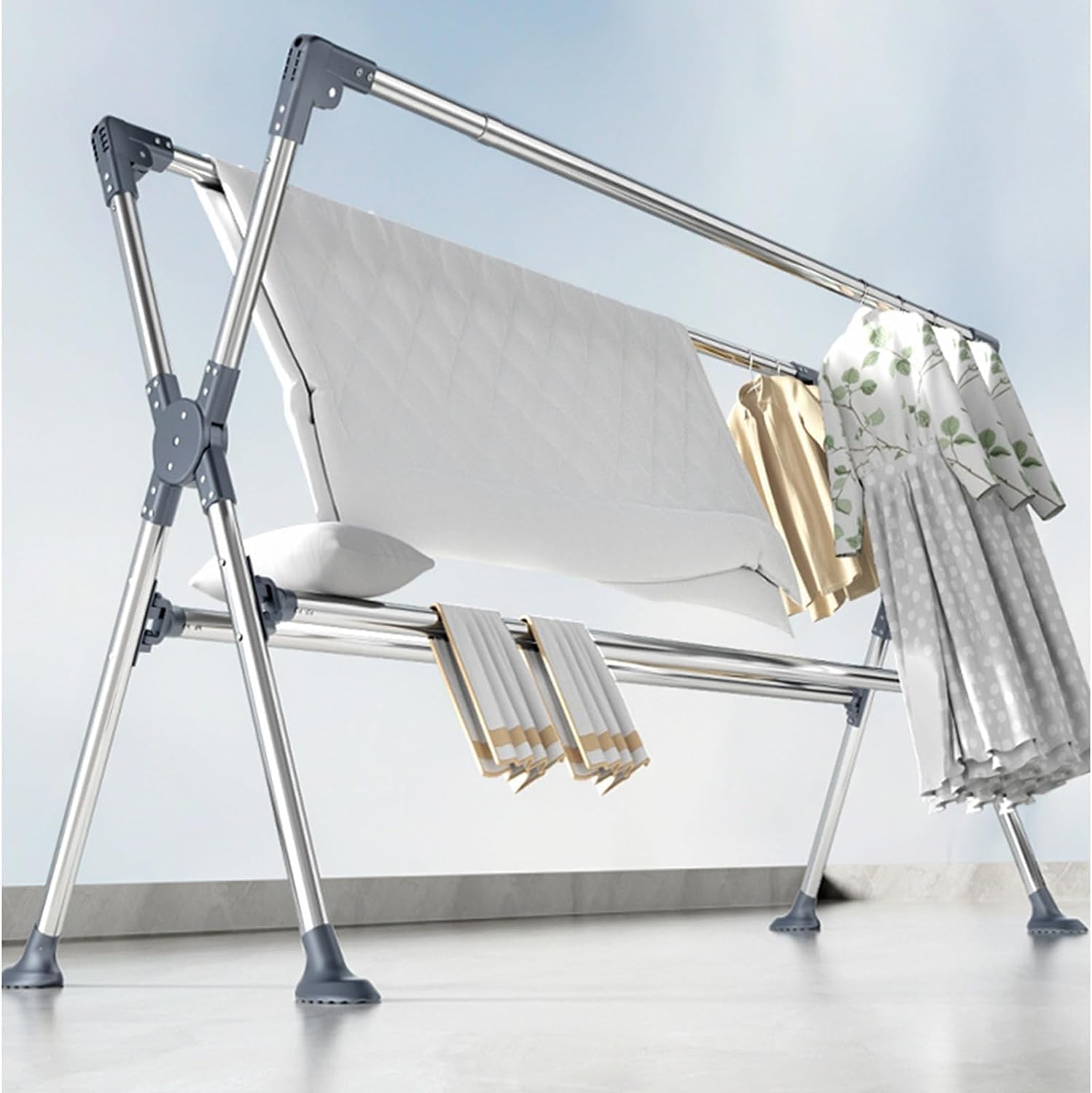 Clothes Drying Rack - Adjustable Heavy Duty Stainless Steel Laundry Rack for Garments, Freestanding Design, High Capacity Laundry Stand, Durable Clothes Dryer Solution