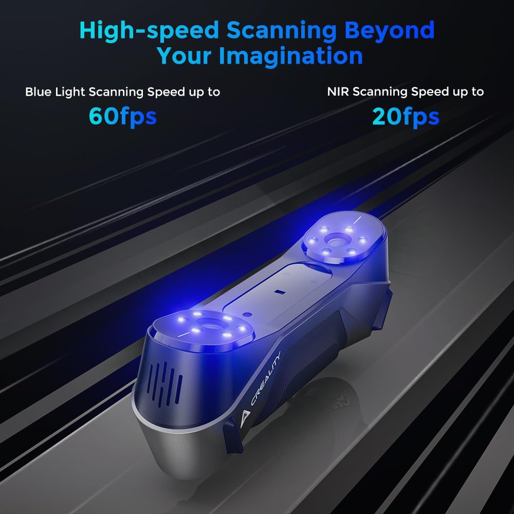 Creality 3D Scanner CR-Scan Raptor, Upgraded Handled 3D Scanner with Blue Laser Lines&NIR 60FPS 3D Scanning, 0.02mm Accuracy Anti-Shake Tracking 24-Bit Full-Color for iOS Mac Windows Android