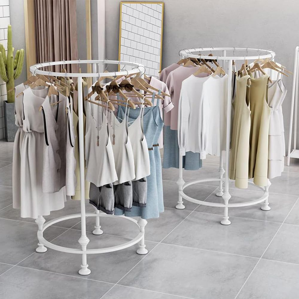 28' Metal Clothing Rack, Freestanding Round Garment Rack, Industrial Pipe Heavy Duty Clothes Rack, Clothes Hanger Rack for Coats, Shirts, Sweaters Wardrobe Rack,White