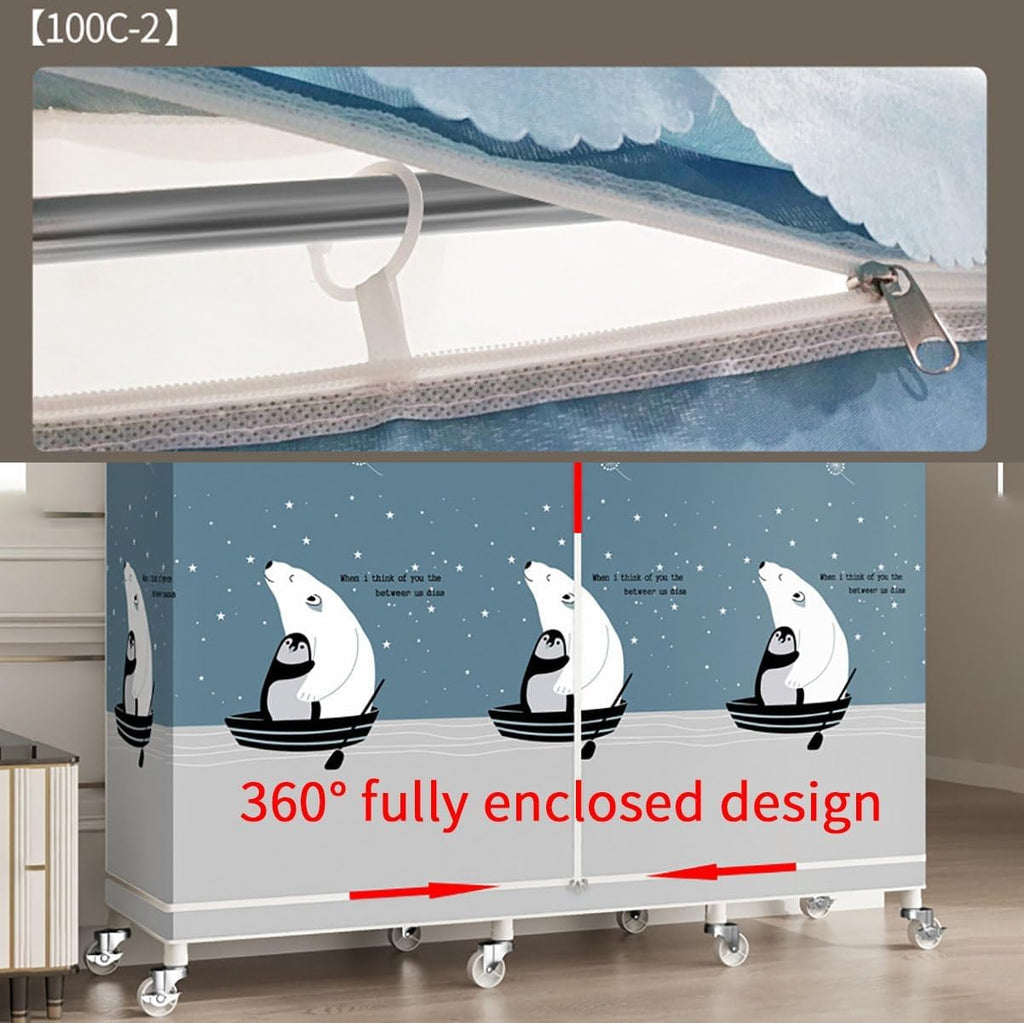 Rolling Garment Rack With Cover And Wheels Metal Clothing Rack For Hanging Clothes Freestanding Wardrobe Closet With 2 Shelves & 2 Hanging Rods For Bedroom (Color : A, Size : 102x45x170cm)