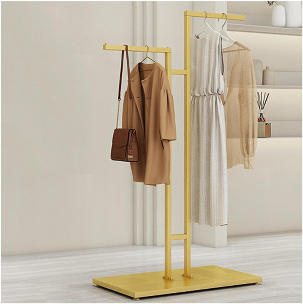 Modern Clothing Rack Freestanding Garment Hanger, Clothing Display Stand for Shops Retail Stores Home Storage, 2-Way Suit Shirt Clothing Rack,Gold-Style 1