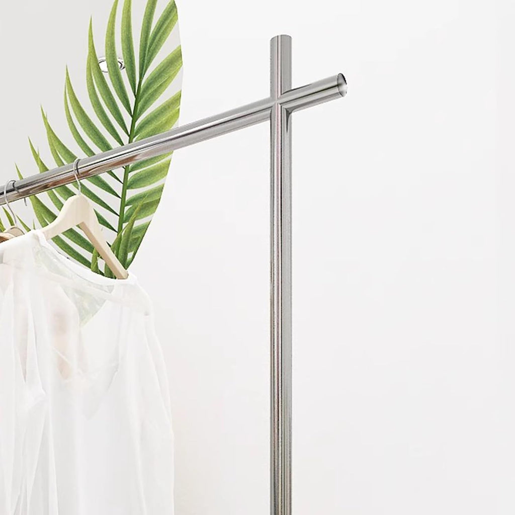 Heavy duty Garment rack Silver Stainless Steel Clothing Rack With Top Rod And Shelves Heavy Duty Clothes Rail For Hanging Clothes Freestanding Coat Rack For Bedroom Portable Clothes Organizer ( 100X4