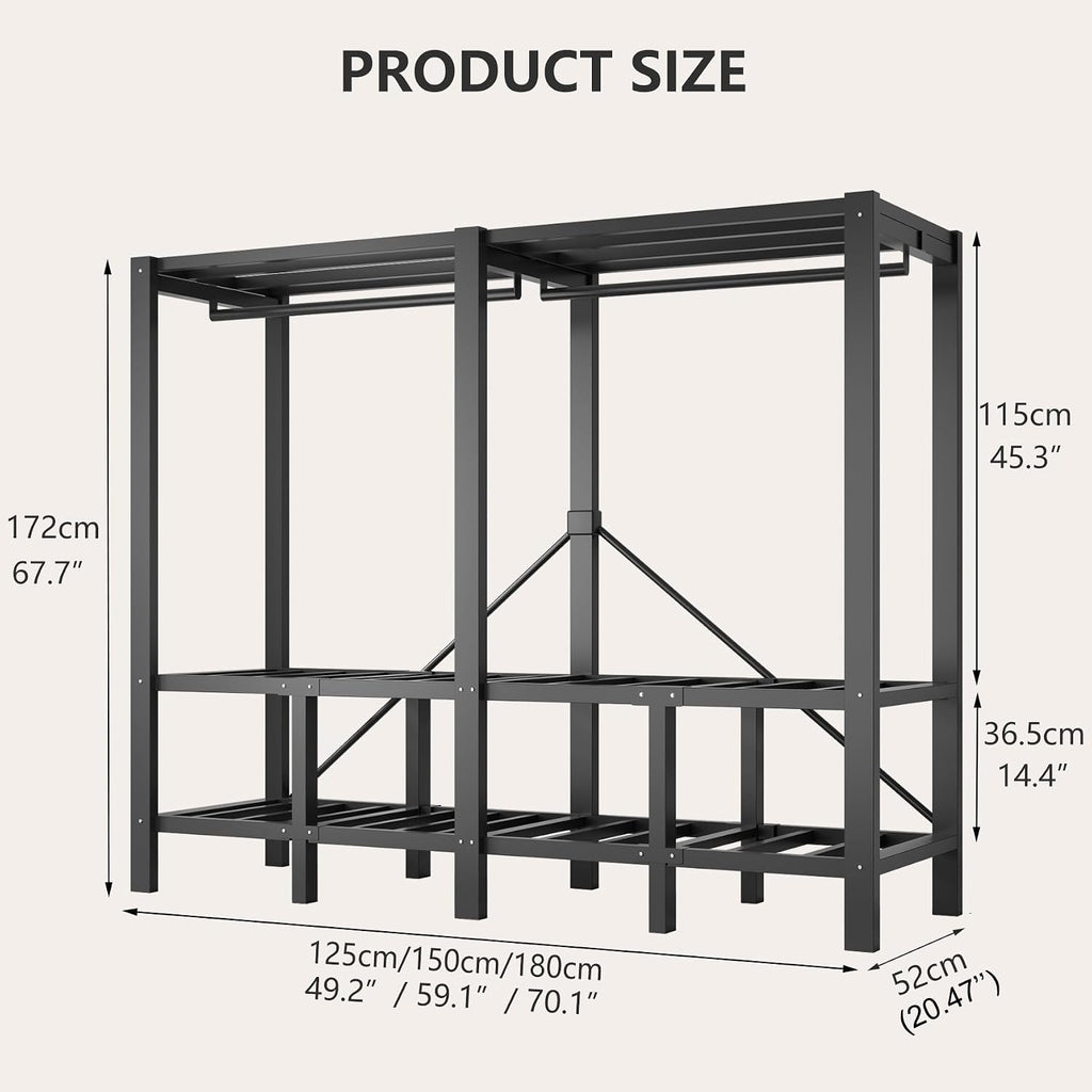 Heavy Duty Clothing Rack with Oxford Fabric Cover, Portable Closet Wardrobe with Hanging Rods, Freestanding Wardrobe, Metal Closet Rack for Hanging Clothes (Zipper Design, 70.9''/180cm)