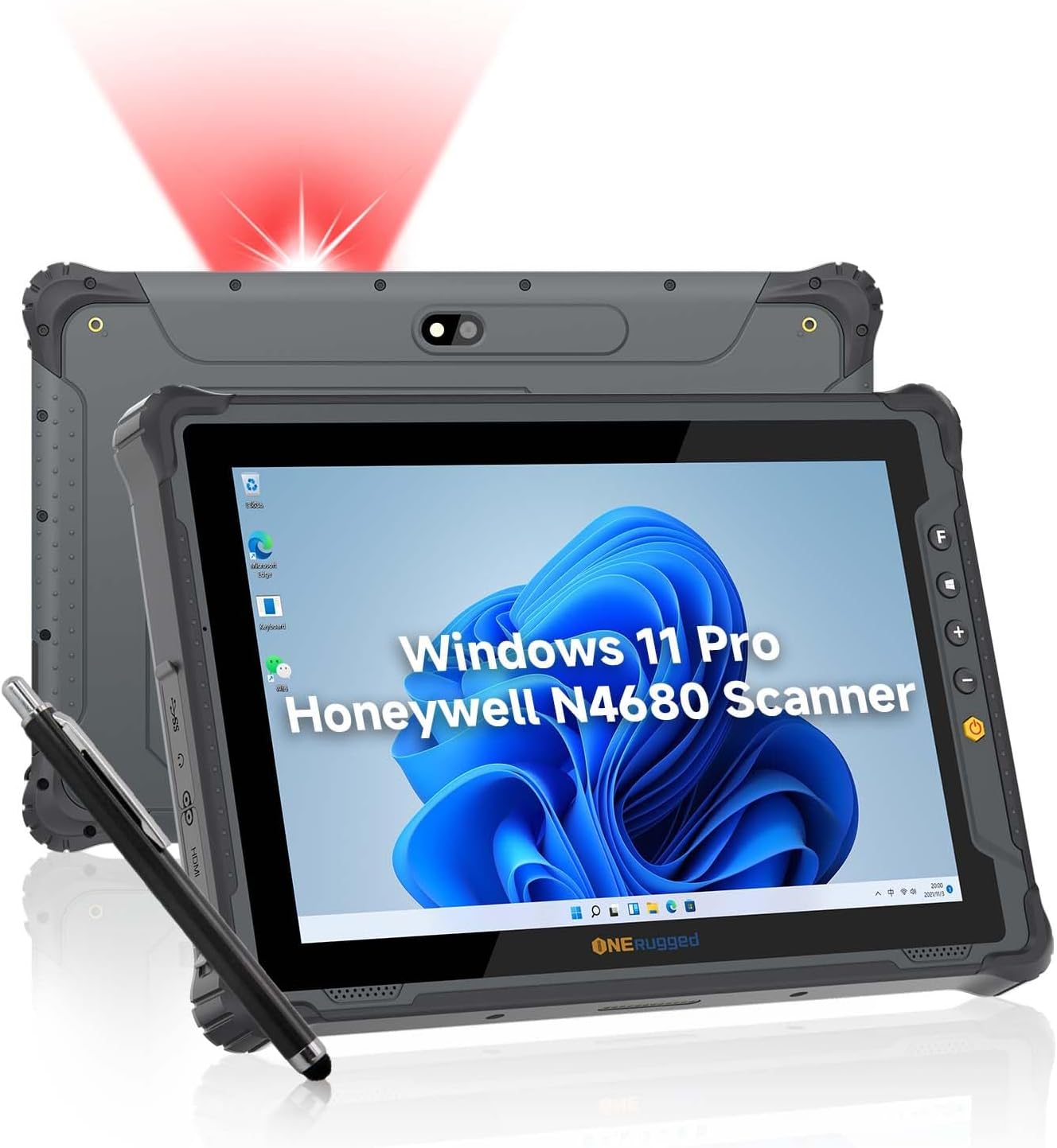 Rugged Tablet with Barcode Scanner M10J, 10.1 inch Windows 11 Pro Enterprise Tablet w/Honeywell N4680 Scan Engine, 1D/2D QR Inventory Scanner, 8GB+128GB Industrial Work PC for WMS, Retail
