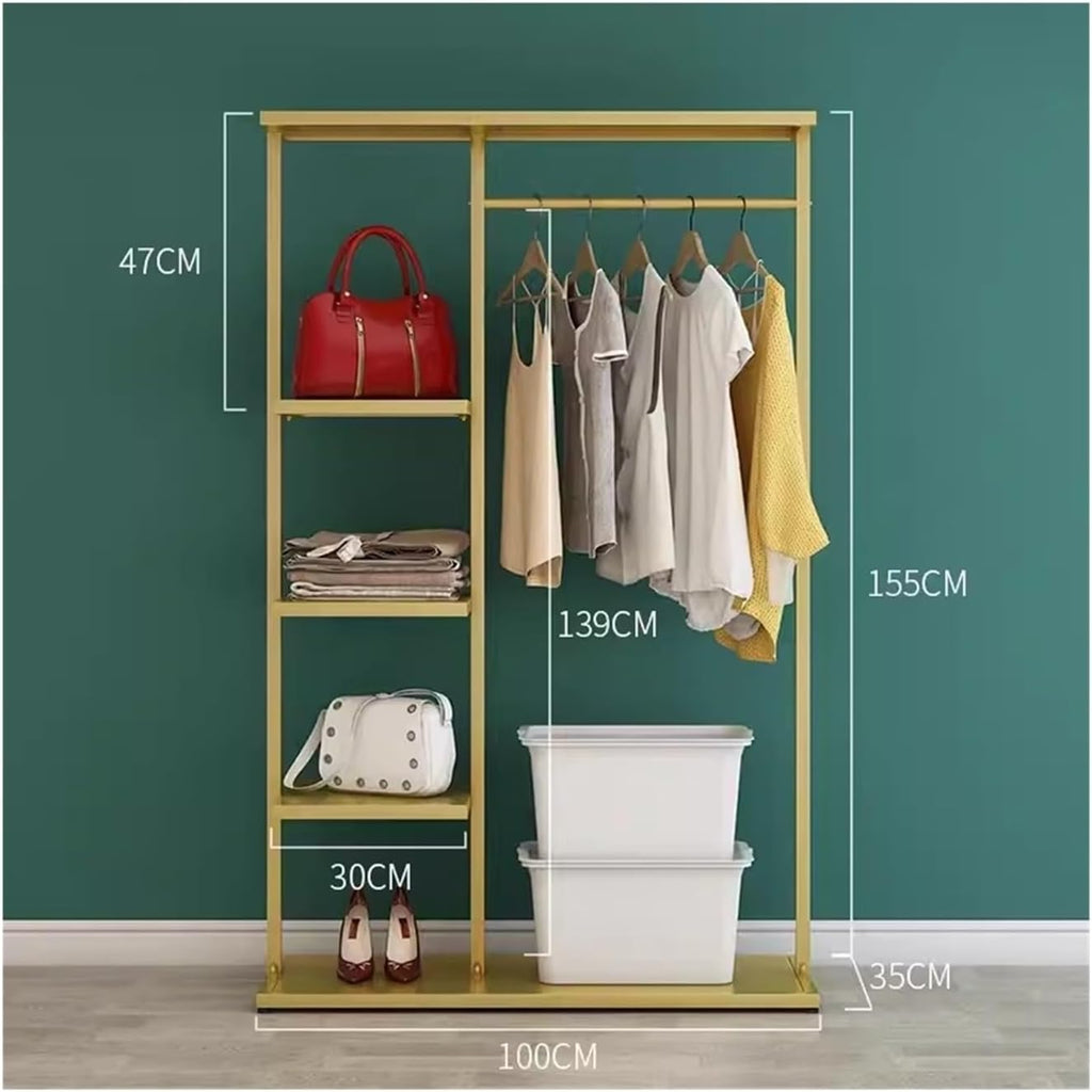 Metal Clothes Rack with 5-Tier Shelves, Heavy Duty Free-Standing Garment Racks Clothing Rack with Shelves Clothes Organizer for Boutique Store(Gold,100x35x155cm)