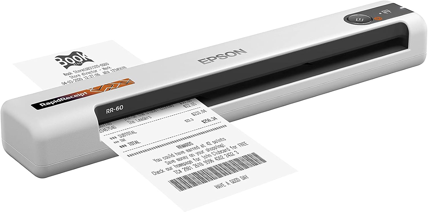 Epson RapidReceipt RR-60 Mobile Tax Receipt and Color Document Scanner with Complimentary Data Management Software for PC & Mac