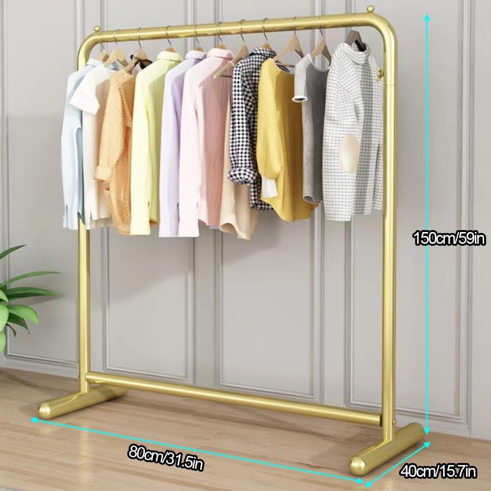 Freestanding Clothing Garment Rack, Clothes Rack with Base, Clothing Organizer for Hanging and Displaying, Clothes Rail for Bedroom, Laundry Room, Golden(80x40x150cm)