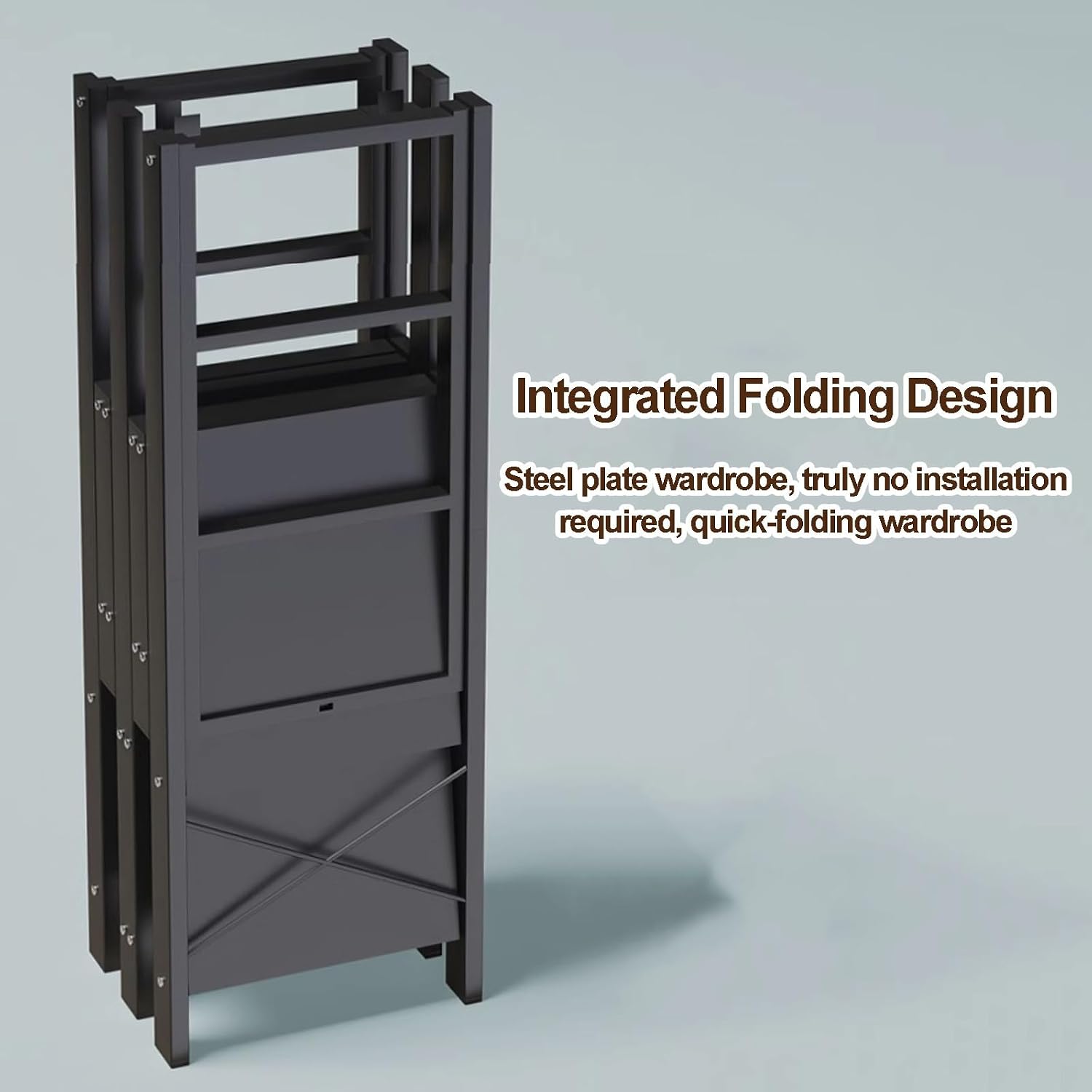 Portable Wardrobe Closet, Garment Rack With Cover, Foldable Clothes Rack For Hanging, Metal Clothing Storage Organizer For Bedroom, Freestanding Coat Storage Rack(Grey,113cm/44.5inch)