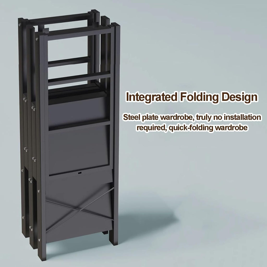 Portable Wardrobe Closet, Garment Rack With Cover, Foldable Clothes Rack For Hanging, Metal Clothing Storage Organizer For Bedroom, Freestanding Coat Storage Rack(Grey,128cm/50.4nch)