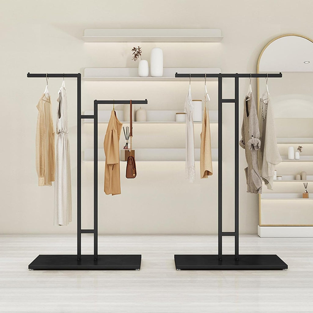 Modern Clothing Rack Freestanding Garment Hanger, Clothing Display Stand for Shops Retail Stores Home Storage, 2-Way Suit Shirt Clothing Rack,Black-Style 1