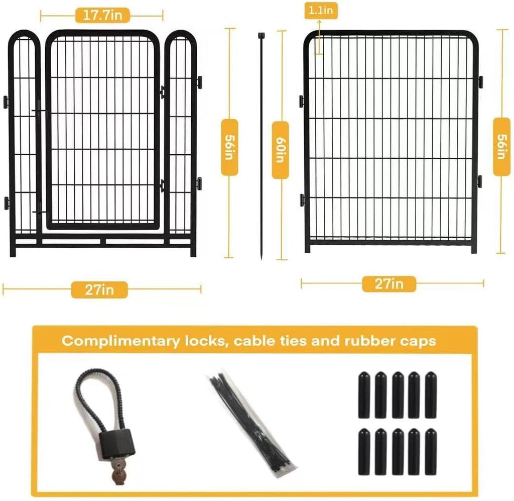 Getlay 56 in(H) Dog Fence Outdoor for Yard，Wide Door Low Threshold, Decorative Garden Fence Panels, 10 Panels Total 22.1 Ft(L)，No Dig Fencing for Dogs, Black
