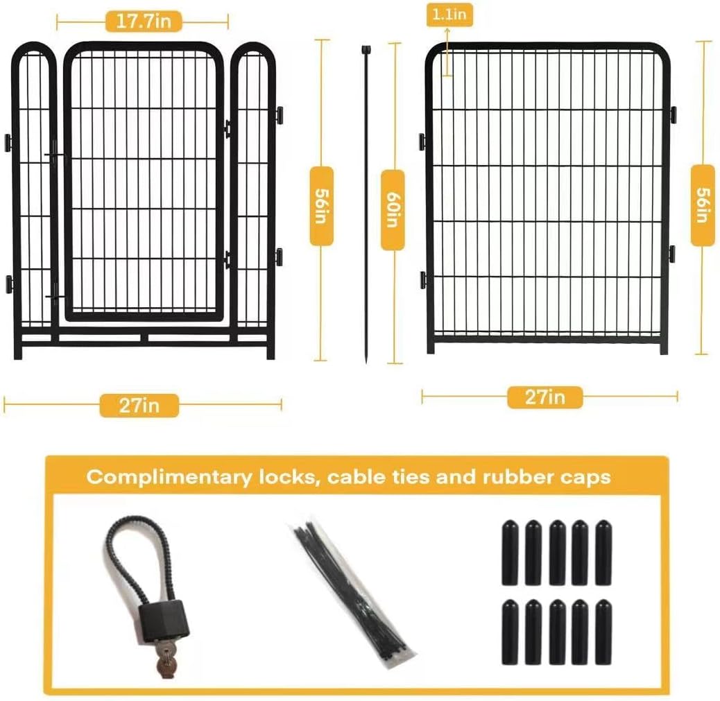 Getlay 56 in(H) Dog Fence Outdoor for Yard，Wide Door Low Threshold, Decorative Garden Fence Panels, 10 Panels Total 22.1 Ft(L)，No Dig Fencing for Dogs, Black