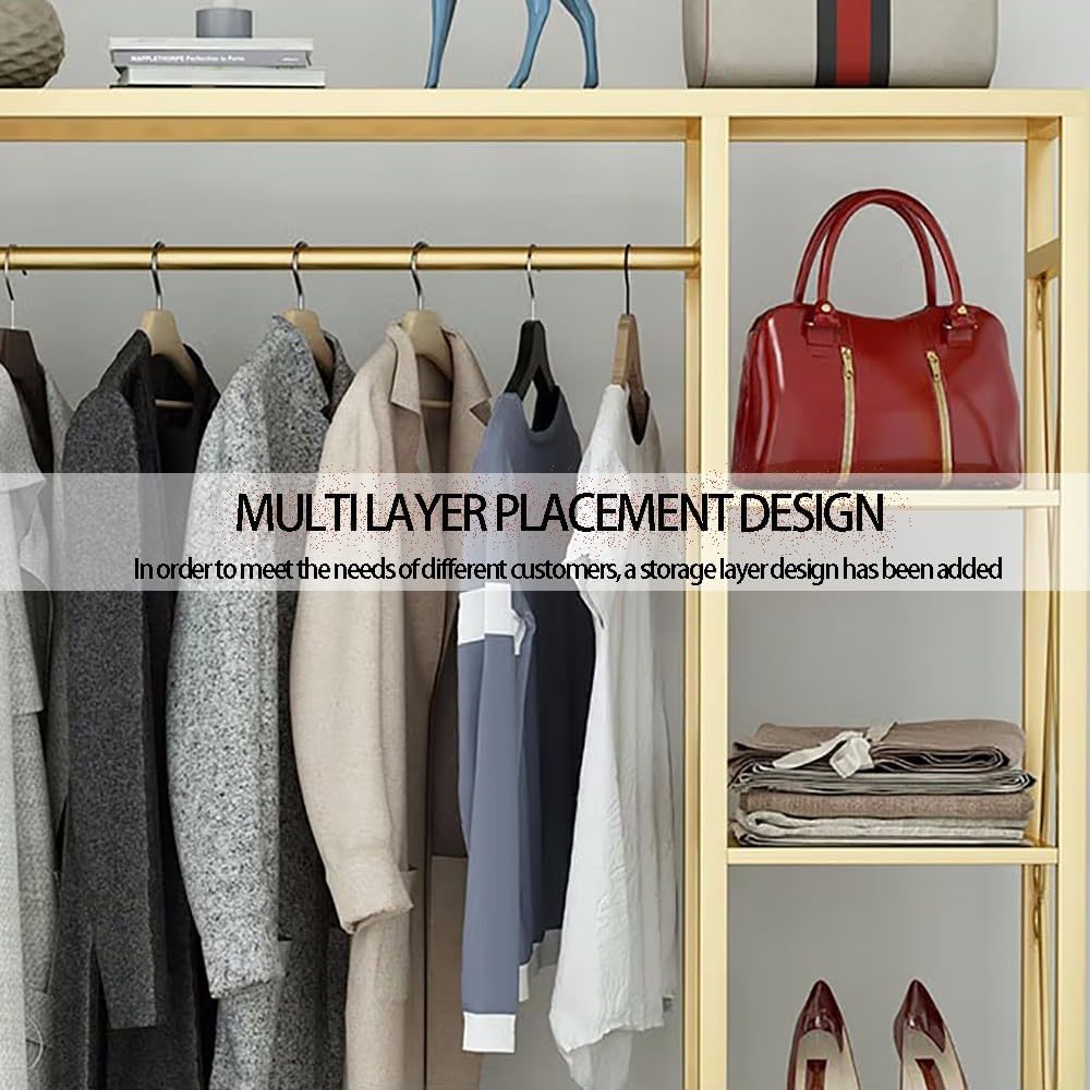 Heavy Duty Metal Clothing Garment Rack with 4 Tier Storage Shelf Free Standing Coat Stand for Coats Skirts Shirts Sweaters 90/120/150cm