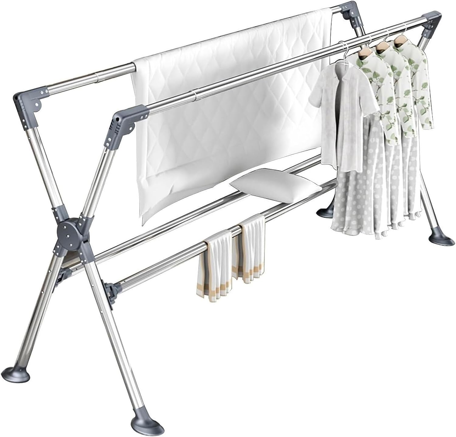 Clothes Drying Rack - Adjustable Heavy Duty Stainless Steel Laundry Rack for Garments, Freestanding Design, High Capacity Laundry Stand, Durable Clothes Dryer Solution