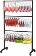 Metal Hijab Hangers - Underwear Display Rack, Bra Rack With Wheels, Garment Rack, Clothing Store, Retail Shelving,Commercial Free Standing Hanger For Bikini,Swimwear,Lingerie(Color:Black,Size:L60xH135