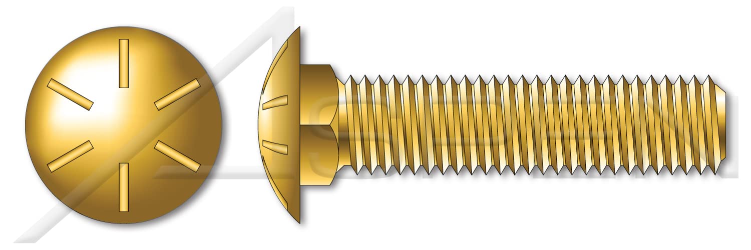 (100 pcs) 1/2'-13 X 4-1/2', Carriage Bolts, Round Head, Square Neck, Full Thread, Grade 8 Steel, Yellow Zinc