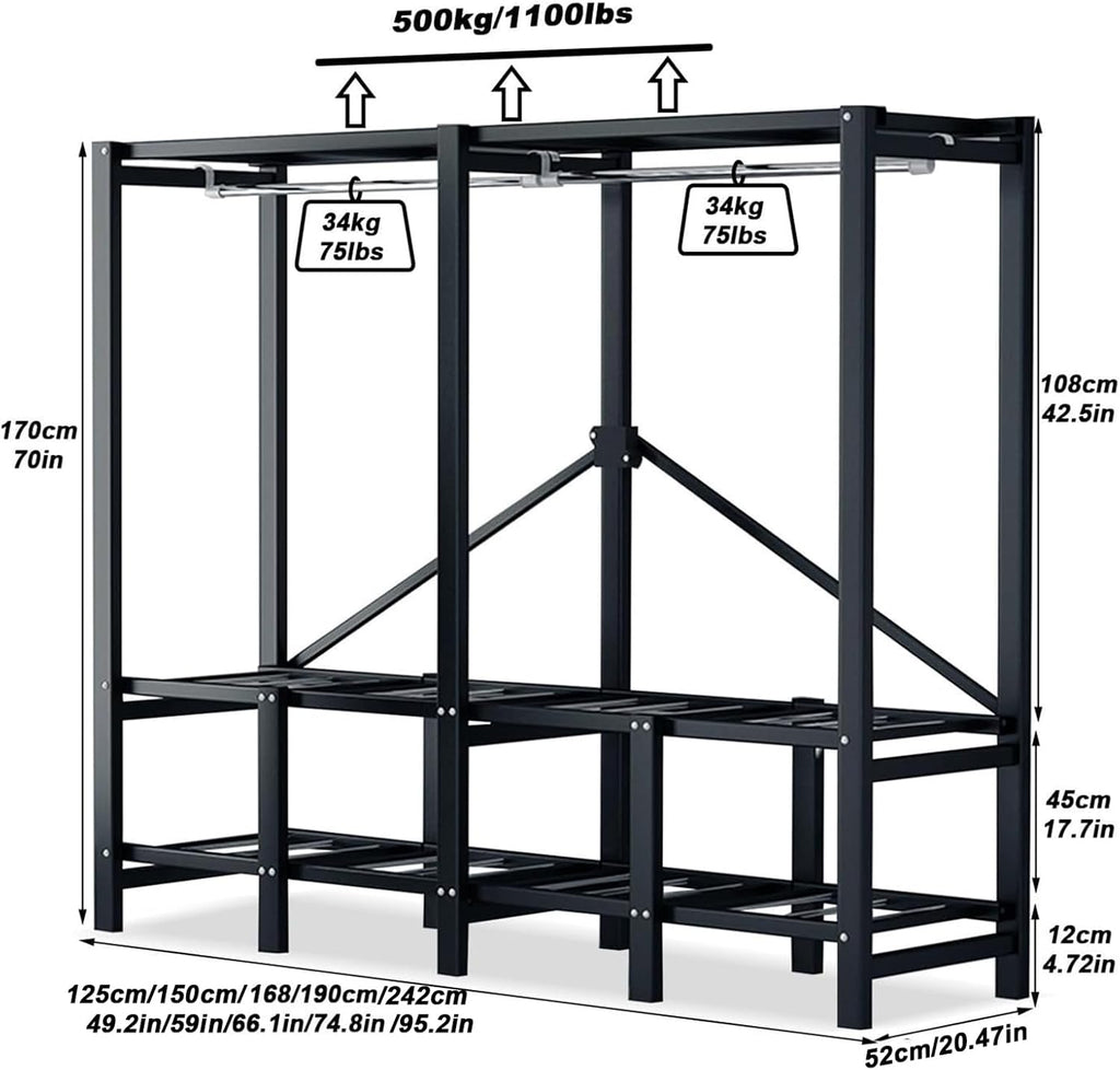 Large Heavy-Duty Portable Wardrobe Closet Rack with Cover - Rolling Freestanding Clothes Organizer System for Hanging Clothes