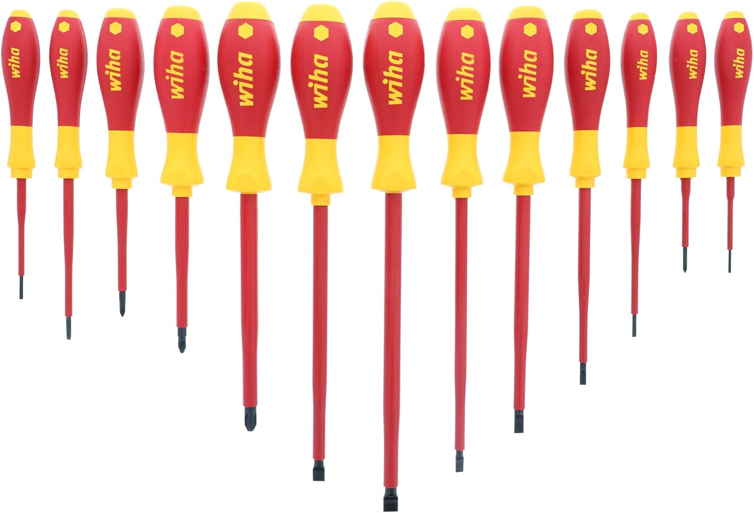 Wiha 32094 Slotted & Phillips Insulated Screwdriver Set, 13 Piece, 1000V VDE, SoftFinish Handle, Black Oxide