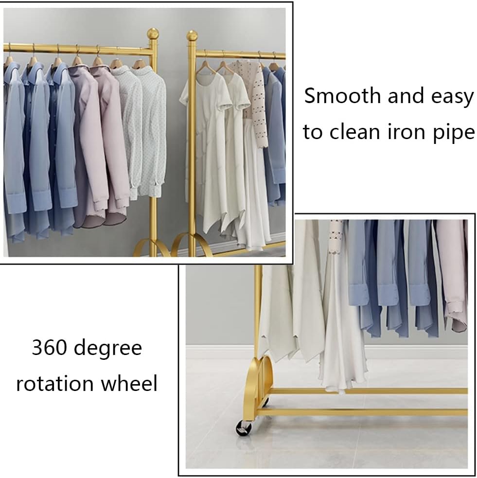 LXHELIVERY Metal Garment Rack with Pulley Rolling Bottom Clothing Rack Free-Standing Retail Display Clothes Racks for Hanging Clothes Coats Skirts Shirts Sweaters (Color : Gold, Size : 100x155cm)
